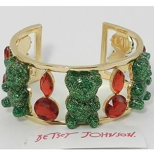 New! BETSEY JOHNSON Christmas Green Red Candy Crush Gummy Bear Cuff Bracelet.